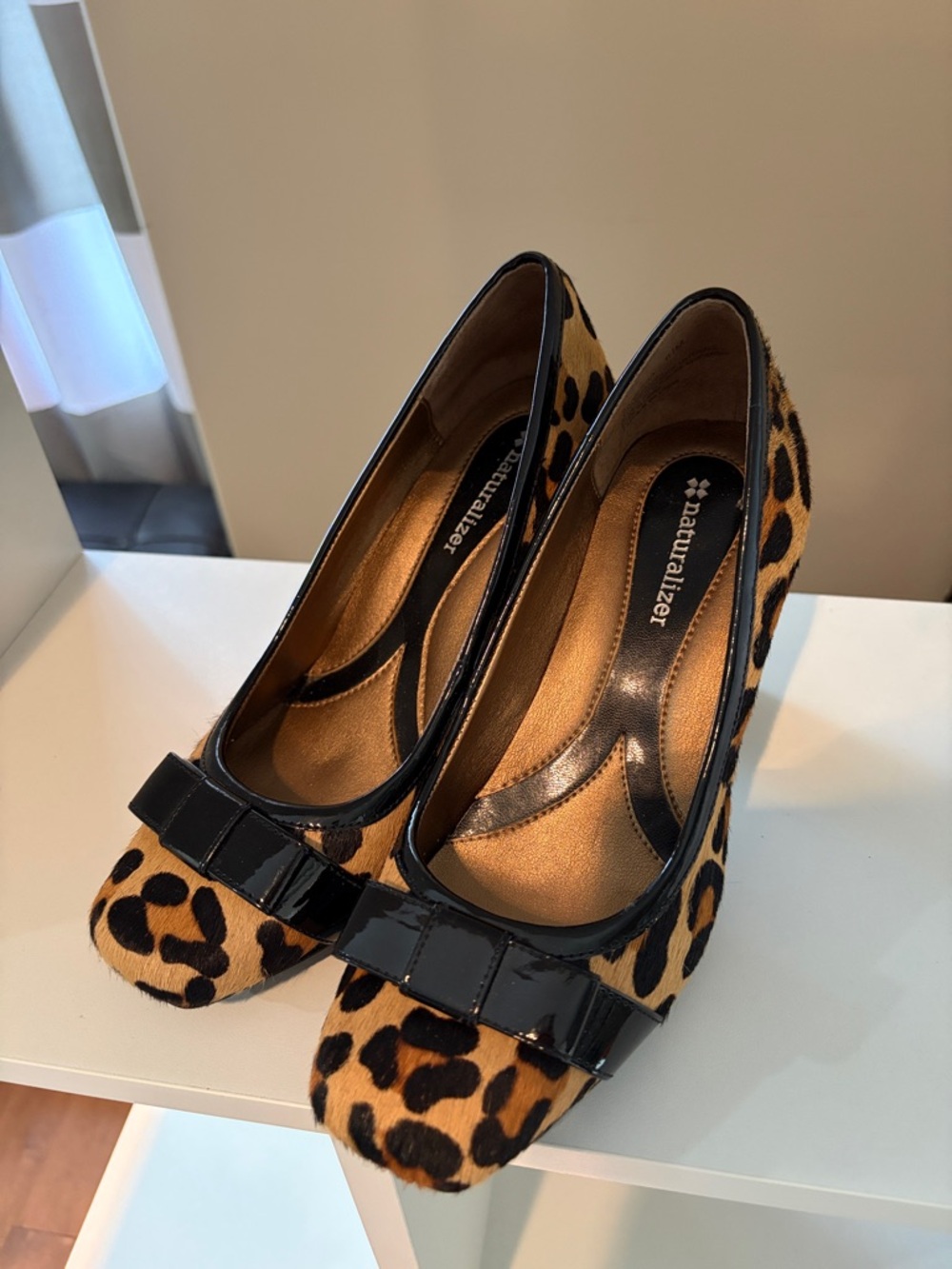 Naturalizer Leather Leopard-Print Pumps with Black Patent Bow